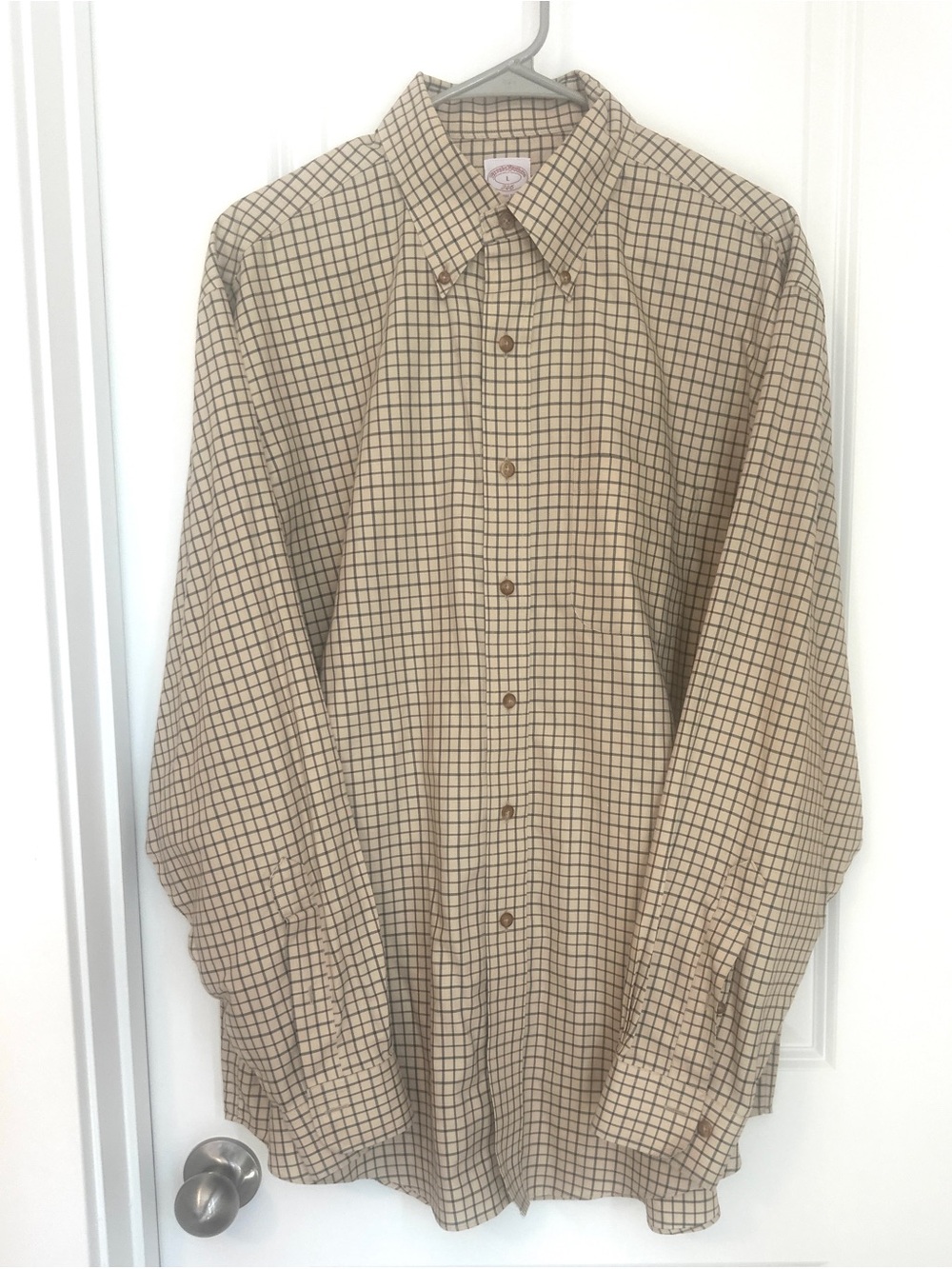 Brooks Brothers Beige Plaid Long-Sleeve Dress Shirts Non Iron